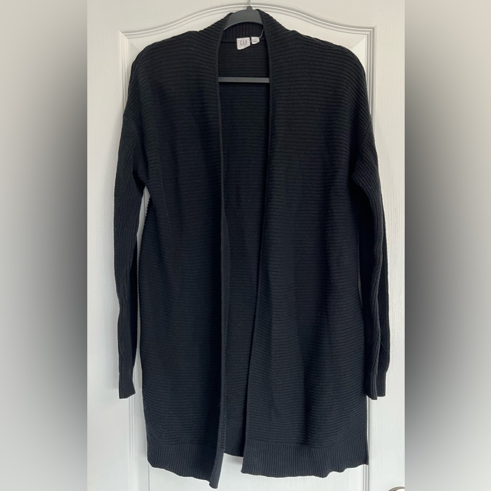 Gap Women's Long Black Open-Front Cardigan Size Medium